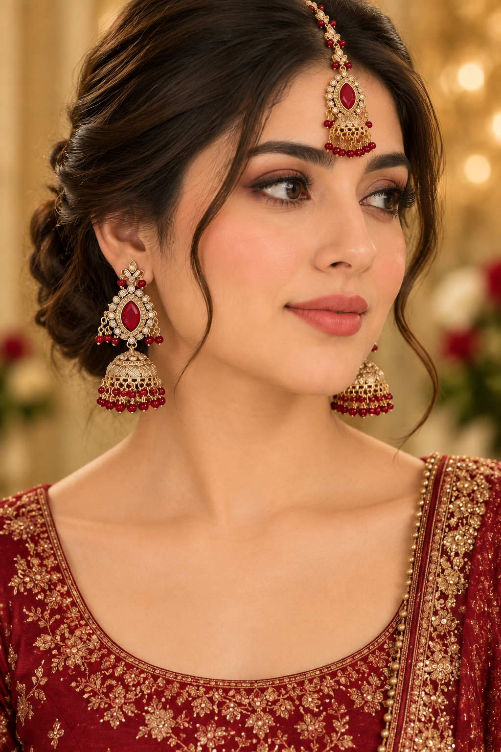 Red Color Sahara Earrings & Tikka Set | Various Styles