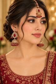 Red Color Sahara Earrings & Tikka Set | Various Styles