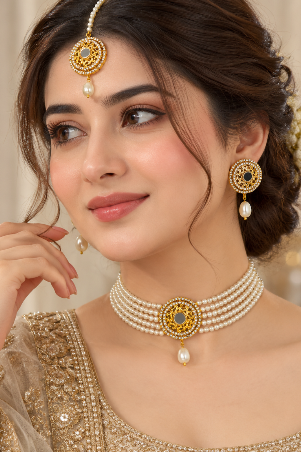 Plain and Elegant pearl Choker Set